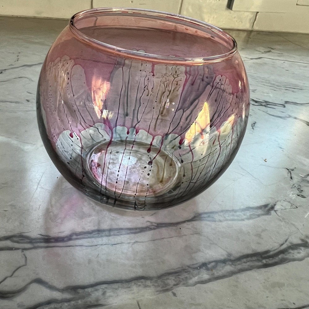 VTG Art Glass Rueven Nouveau Bowl Vase Satin Glass Unique Purple Abstract Design - Picture 3 of 8